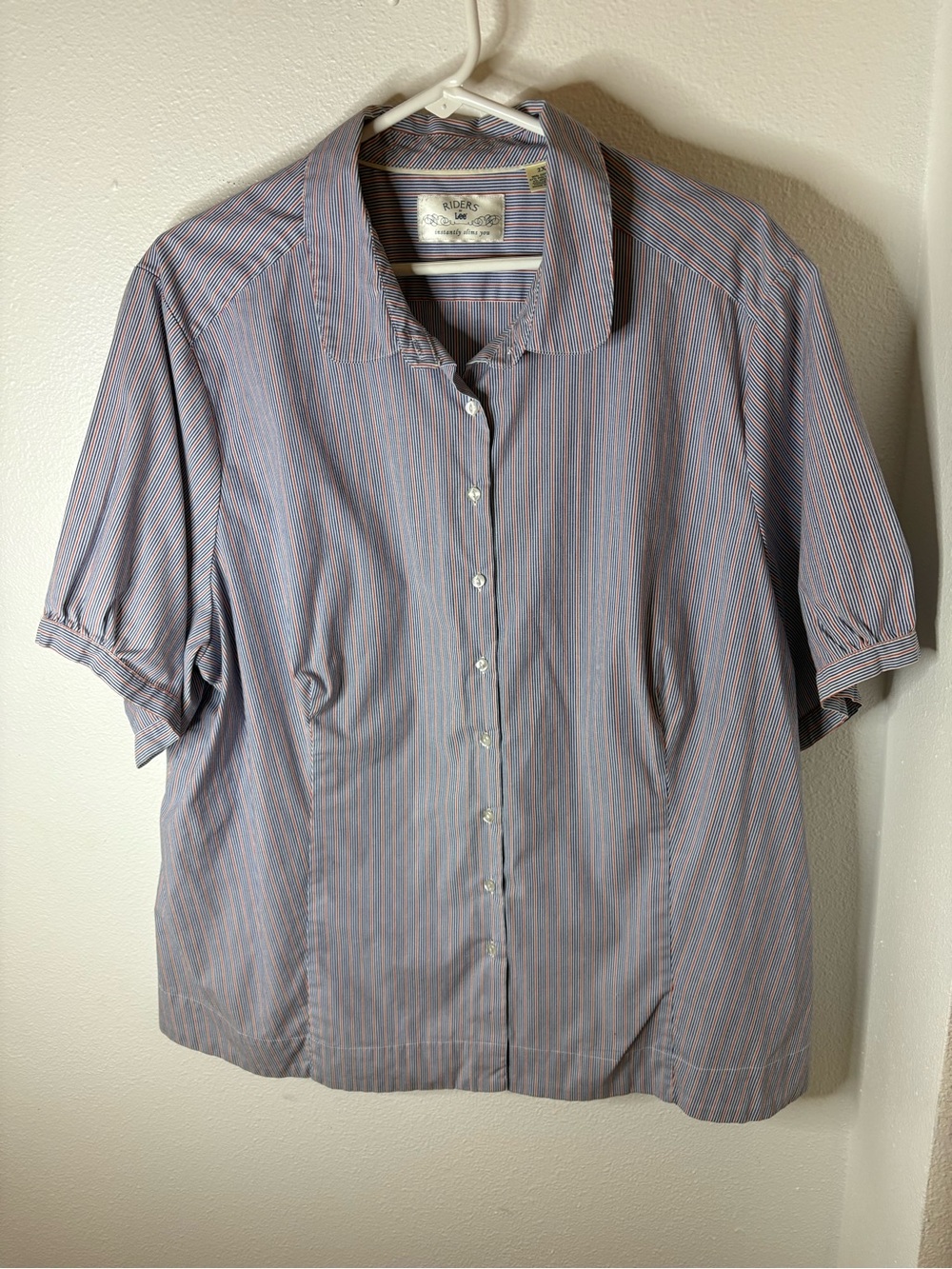 Lee Short Sleeve Button-Down Shirt in Blue with Orange Stripes - 2X